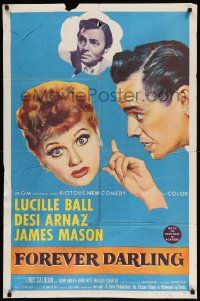 7z344 FOREVER DARLING 1sh '56 art of James Mason, Desi Arnaz & Lucille Ball!