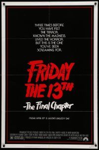 7z354 FRIDAY THE 13th - THE FINAL CHAPTER 1sh '84 Part IV, slasher sequel, Jason's unlucky day!