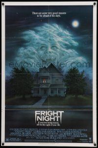 7z357 FRIGHT NIGHT 1sh '85 Sarandon, McDowall, best classic horror art by Peter Mueller!