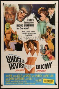 7z373 GHOST IN THE INVISIBLE BIKINI 1sh '66 Boris Karloff + sexy girls & wacky horror images!