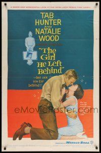 7z377 GIRL HE LEFT BEHIND 1sh '56 romantic image of Tab Hunter about to kiss Natalie Wood!
