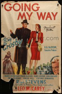 7z383 GOING MY WAY style A 1sh '44 Bing Crosby, Stevens & Barry Fitzgerald in Leo McCarey's classic!