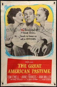 7z389 GREAT AMERICAN PASTIME 1sh '56 baseball, Tom Ewell between Anne Francis & sexy Ann Miller!