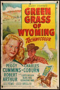 7z391 GREEN GRASS OF WYOMING 1sh '48 great art of pretty Peggy Cummins & Charles Coburn!