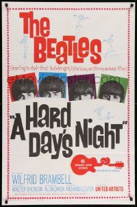 7z400 HARD DAY'S NIGHT 1sh '64 great image of The Beatles in their 1st film, rock & roll classic!