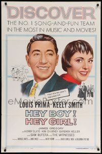 7z413 HEY BOY! HEY GIRL! 1sh '59 artwork of Louis Prima & Keely Smith, #1 song-and-fun team!