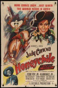 7z420 HONEYCHILE 1sh '51 wonderful artwork of cowgirl Judy Canova on horse by Al Hirschfeld!