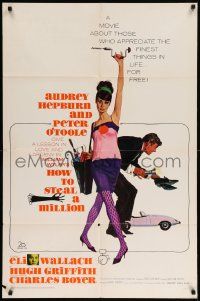 7z429 HOW TO STEAL A MILLION 1sh '66 art of sexy Audrey Hepburn & Peter O'Toole by McGinnis!