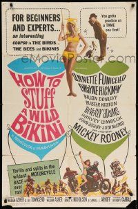 7z430 HOW TO STUFF A WILD BIKINI 1sh '65 Annette Funicello, Buster Keaton, motorcycle & bikini art