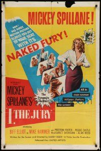 7z439 I, THE JURY 2D 1sh '53 Mickey Spillane, great images of sexy girl stripping!