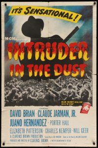 7z451 INTRUDER IN THE DUST 1sh '49 William Faulkner, silhouette of man with rifle over huge crowd!