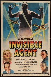 7z454 INVISIBLE AGENT 1sh '42 fx image of invisible man with WWII airplanes, Peter Lorre