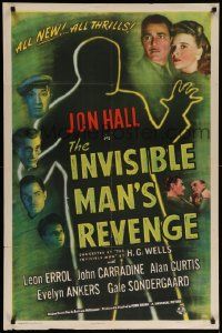 7z455 INVISIBLE MAN'S REVENGE 1sh '44 Jon Hall, H.G. Wells, cool special effects sci-fi artwork!