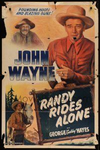 7z466 JOHN WAYNE 1sh '40s full-length image of The Duke with gun, Randy Rides Alone!