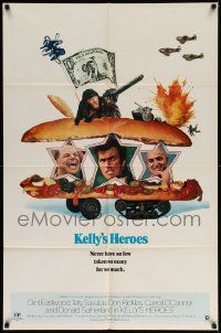 7z476 KELLY'S HEROES style B 1sh '70 Clint Eastwood, Savalas, Rickles, & Sutherland in a sandwich!
