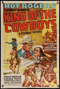 7z482 KING OF THE COWBOYS 1sh '43 artwork of Roy Rogers with Peggy Moran, Bob Nolan!