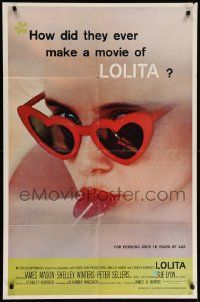 7z518 LOLITA 1sh '62 Stanley Kubrick classic, sexy Sue Lyon with heart sunglasses & lollipop!