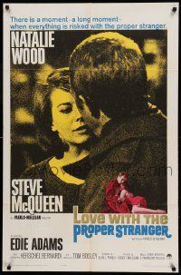 7z533 LOVE WITH THE PROPER STRANGER 1sh '64 romantic close up of Natalie Wood & Steve McQueen!