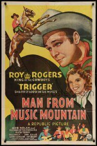 7z549 MAN FROM MUSIC MOUNTAIN 1sh '43 art of Roy Rogers, Trigger & The Sons of the Pioneers!