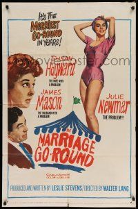 7z557 MARRIAGE-GO-ROUND 1sh '60 Julie Newmar wants to borrow Susan Hayward's husband James Mason!