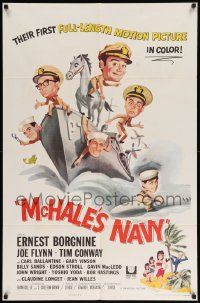 7z562 McHALE'S NAVY 1sh '64 great artwork of Ernest Borgnine, Tim Conway & cast on ship!