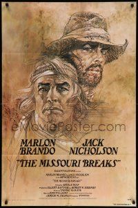 7z576 MISSOURI BREAKS advance 1sh '76 art of Marlon Brando & Jack Nicholson by Bob Peak!