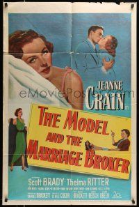 7z579 MODEL & THE MARRIAGE BROKER 1sh '52 Scott Brady kisses Jeanne Crain, smoking Thelma Ritter!