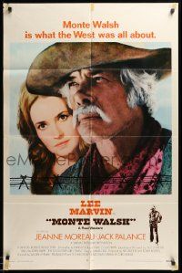 7z582 MONTE WALSH int'l 1sh '70 best portrait of cowboy Lee Marvin & pretty Jeanne Moreau!