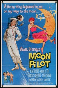 7z583 MOON PILOT 1sh '62 Disney, Tom Tryon, Dany Saval, wacky space man and moon girl art!