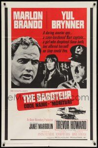 7z587 MORITURI 1sh '65 art of Marlon Brando & Nazi captain Yul Brynner, The Saboteur!