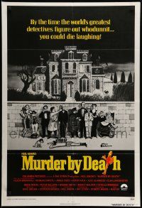 7z593 MURDER BY DEATH int'l 1sh '76 Peter Sellers, great Charles Addams art of cast by dead body!