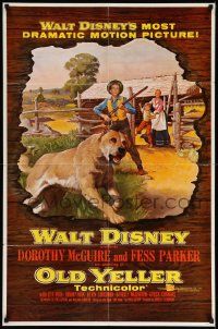 7z632 OLD YELLER 1sh '57 Dorothy McGuire, Fess Parker, art of Disney's most classic canine!
