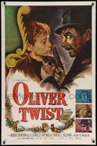 7z633 OLIVER TWIST 1sh '51 Robert Newton as Bill Sykes, directed by David Lean, cool art!