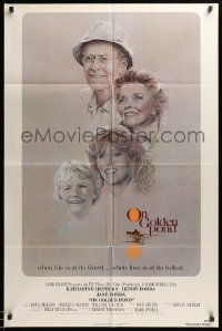 7z634 ON GOLDEN POND 1sh '81 art of Hepburn, Henry Fonda, and Jane Fonda by C.D. de Mar