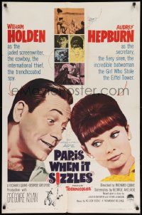 7z653 PARIS WHEN IT SIZZLES 1sh '64 close-up of pretty Audrey Hepburn & William Holden!