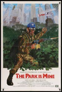 7z654 PARK IS MINE int'l 1sh '85 wild artwork of commando Tommy Lee Jones in Central Park!