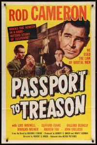 7z657 PASSPORT TO TREASON 1sh '56 Rod Cameron, Lois Maxwell, he used the law of brutal men!