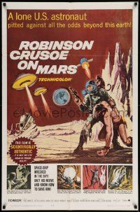 7z719 ROBINSON CRUSOE ON MARS 1sh '64 cool sci-fi art of Paul Mantee & his man Friday!