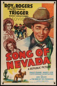 7z808 SONG OF NEVADA 1sh '44 great artwork of Roy Rogers & Dale Evans!