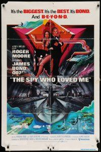 7z819 SPY WHO LOVED ME 1sh '77 art of Roger Moore as James Bond & Barbara Bach by Bob Peak!
