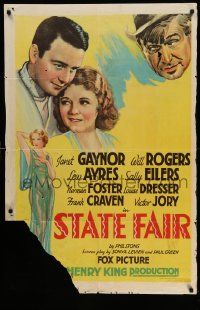 7z831 STATE FAIR 1sh '33 portrait of Will Rogers, Janet Gaynor, Lew Ayres & Sally Eilers!