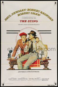 7z832 STING 1sh '74 artwork of con men Paul Newman & Robert Redford by Richard Amsel!