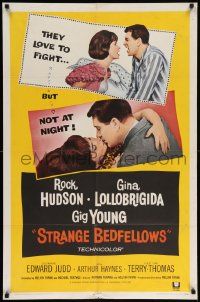 7z837 STRANGE BEDFELLOWS 1sh '65 Gina Lollobrigida & Rock Hudson love to fight, but not at night!