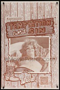 7z868 TEMPTATION & SIN 23x35 1sh '70s x-rated, wacky image of sexy woman in bed, wild!