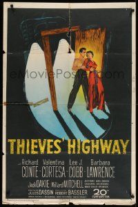 7z880 THIEVES' HIGHWAY 1sh '49 art of trucker Richard Conte & Valentina Cortese, Jules Dassin