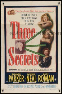 7z889 THREE SECRETS 1sh '50 trapped by her own glamour, don't judge them until you know!