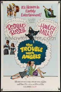 7z915 TROUBLE WITH ANGELS 1sh '66 Hayley Mills, June Harding, nun Rosalind Russell on bike!