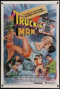 7z918 TRUCKER'S WOMAN 1sh '75 big rig sexploitation, wild sexy artwork of a Truckin' Man!