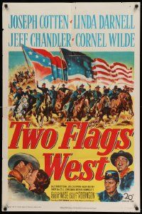 7z923 TWO FLAGS WEST 1sh '50 cool Civil War art, plus Joseph Cotten, Linda Darnell & Cornel Wilde!