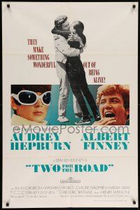 7z924 TWO FOR THE ROAD 1sh '67 Audrey Hepburn & Albert Finney embrace, directed by Stanley Donen!